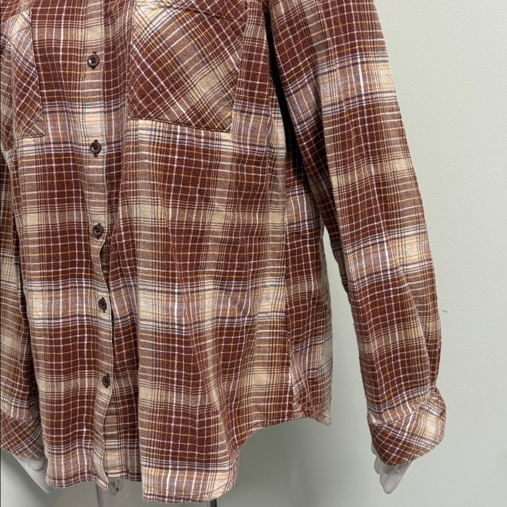 Natural Reflections button up autumn fall brown plaid flannel large - Picture 4 of 7
